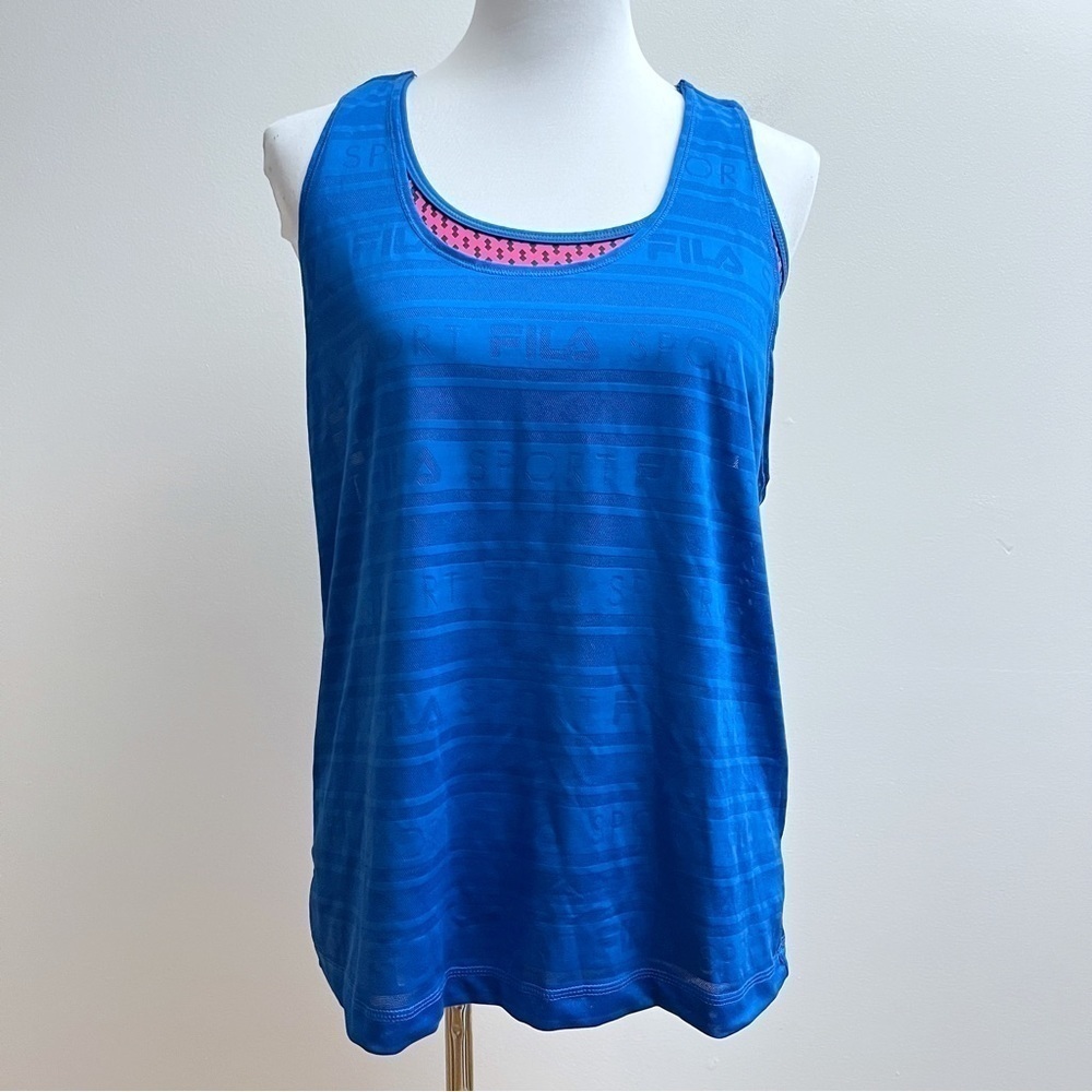 Fila Retro Geometric Pattern 2 n 1 Racerback Built in Bra Tank Size Large